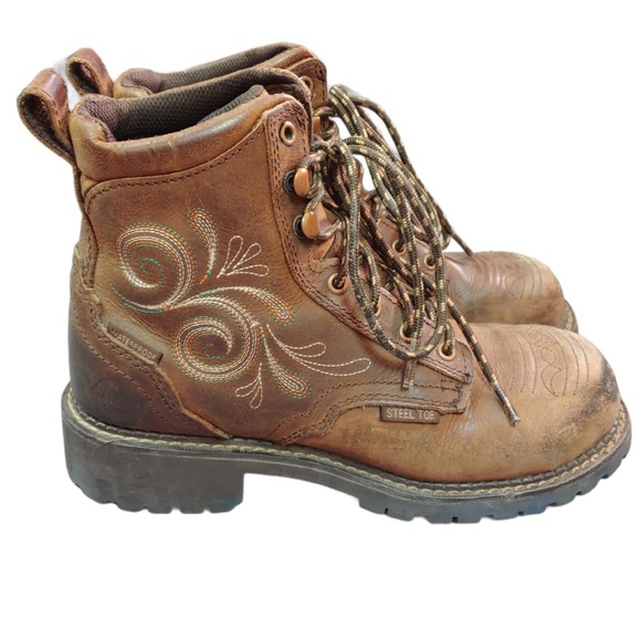 Justin Boots Shoes - Justin Women’s Steel Toe Lace Up Work Boots Sz 7.5